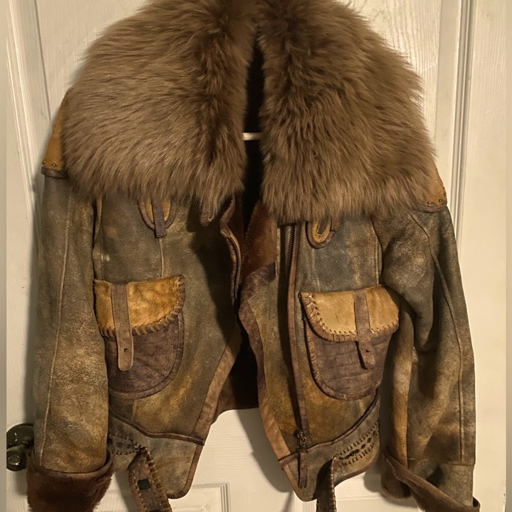 Brown faux fur coat/jacket, size 6
